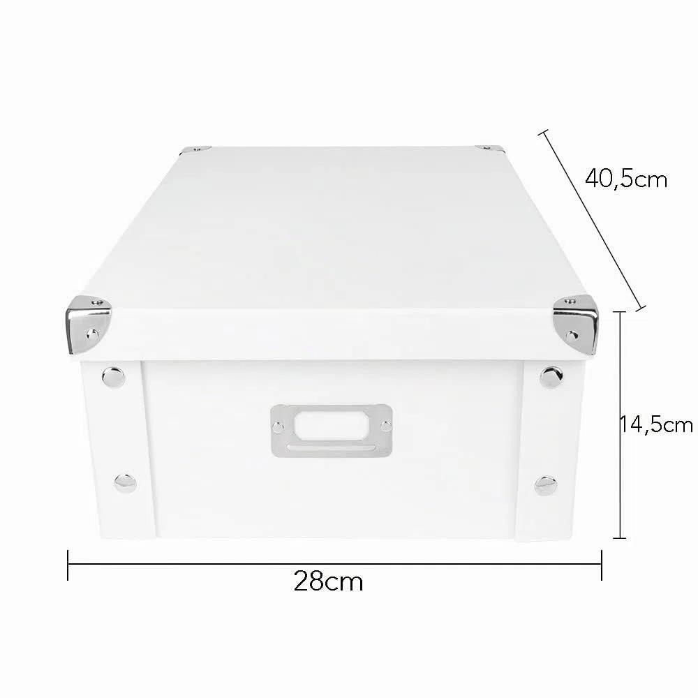 Ideen mit Herz Cajas organizadoras, juego de 3 unidades, caja de almacenamiento con tapa, plegable, de cartón y metal, 16 litros, cada una de 40,5 x 28 x 14,5 cm, color blanco