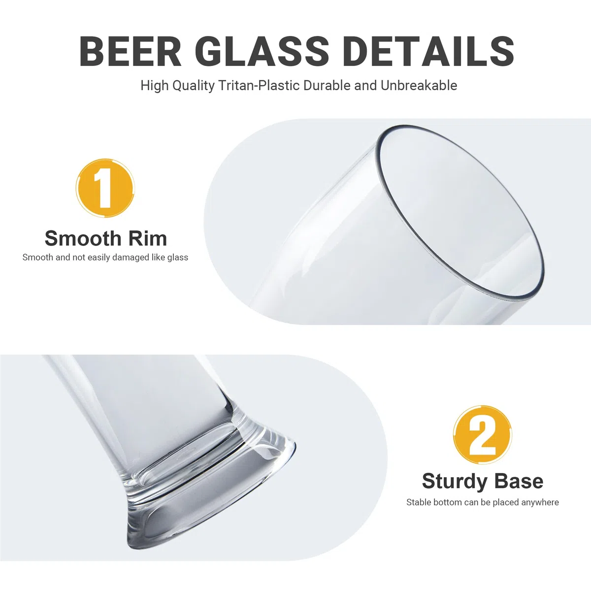 HAHASHOW Vasos de Cerveza Irrompibles, 480ml Tritan Vasos de Agua de Plástico Transparentes, Jarra de Cerveza Para Fiesta de Camping, Taza de Agua Juego de 2