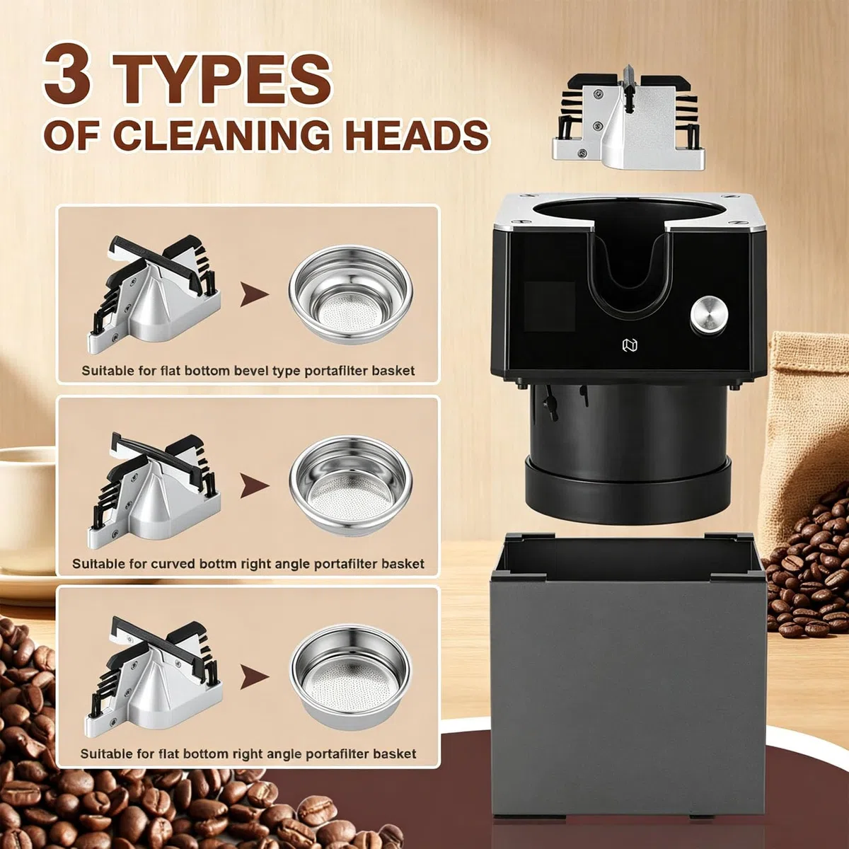 Limpiador automático de portafiltros para Espresso con Cabezales de Cepillo Intercambiables, Seguro y fácil de Usar en el hogar y en establecimientos comerciales 110V