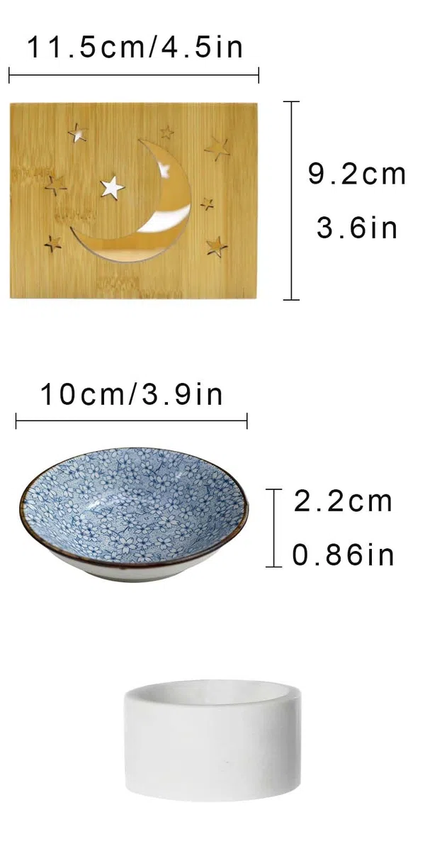 Quemadordecerade Madera, 11.5 * 11.5 * 9,2 cm,Quemadordecerade bambú de cerámica, Quemador de Aceite de cerámica,QuemadordeCerade cerámica de bambú, con Cuenco para aceites Esenciales