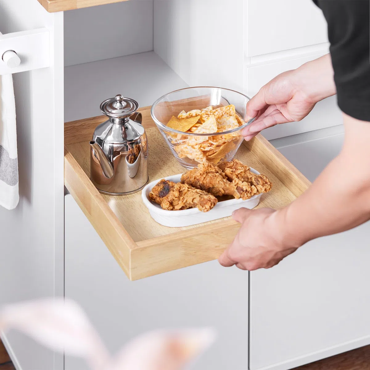 SoBuy Isla de Cocina con Ruedas con Freno y encimera, 72x84x40 cm, Cocina | Carrito Cocina con 2 cajones, 2 puertas, toallero y bandeja, gran almacenaje, carga de 77 kg, MDP/PB, para cocina, FKW123-WN