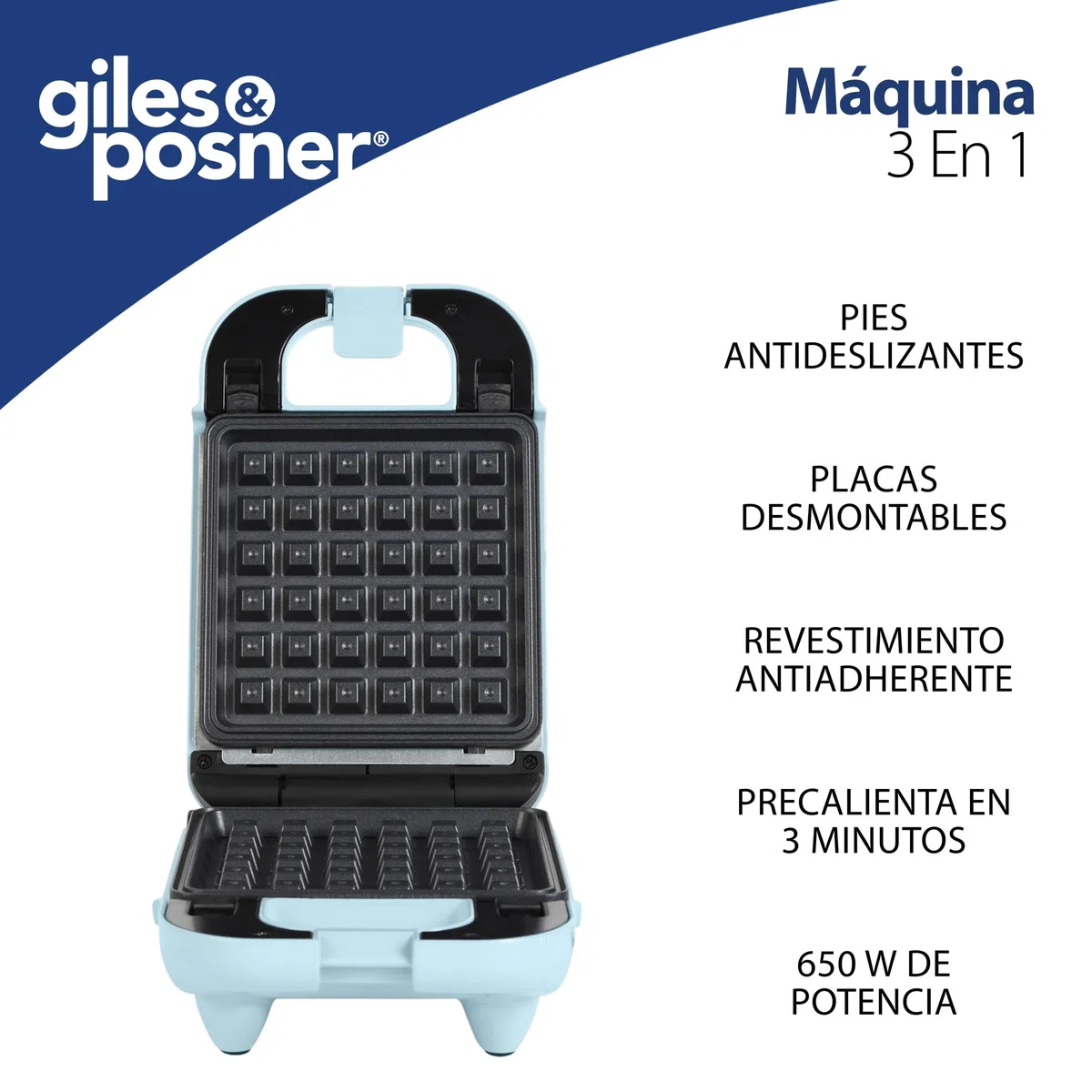 GILES & POSNER Máquina de Mini Delicias 3 en 1 – Donuts, Cake Pops, Máquina de Gofres, Placas de Cocción Desmontables Antiadherentes, Fácil Limpieza, Compacta, Repostería para Niños, 650 W