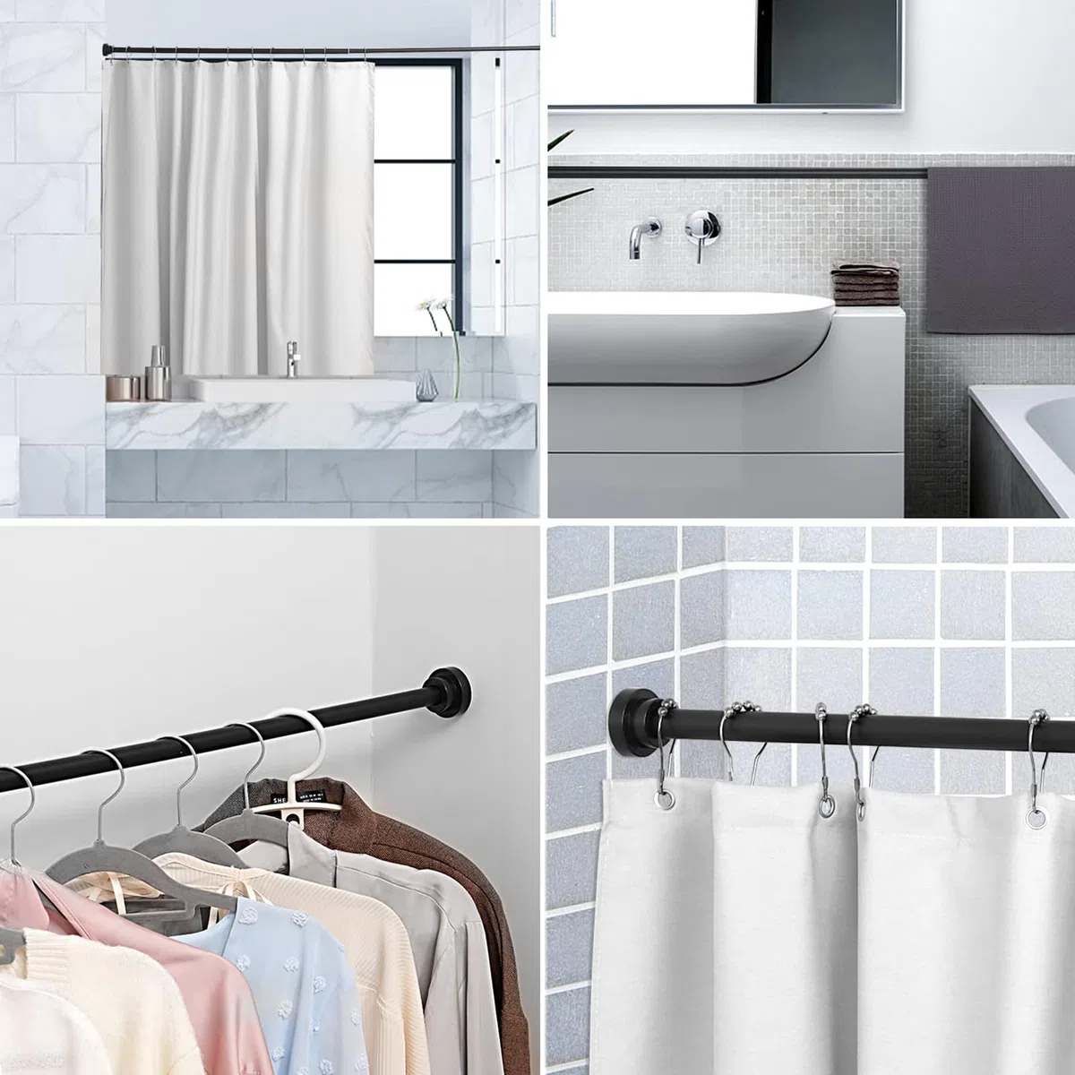 Barra cortina ducha barra extensible palo cortina para baño dormitorio armario Blanco 85-195CM Φ25mm