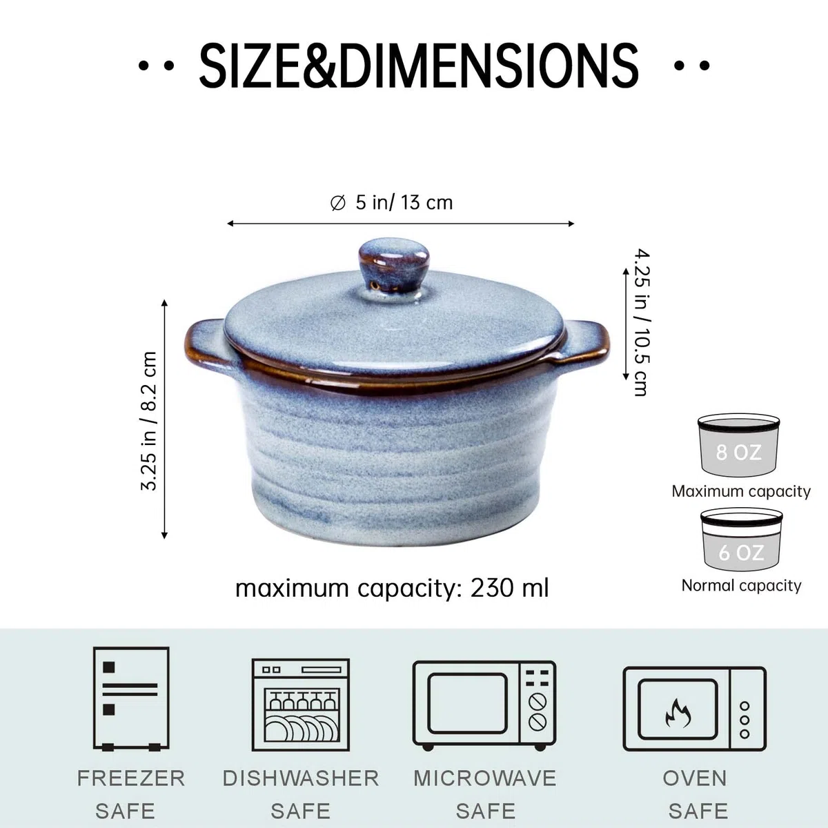 Mini Cocotte, Moldes de Gres con Tapa y Asas, Juego de 4 Platos para Horno de Cazuela para Creme Brulee Soufflé, Aptos para Horno, Cuencos para Moldes - Azul
