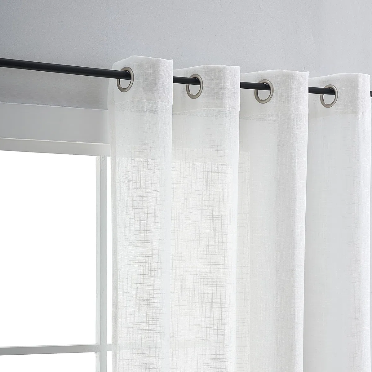 Treatmentex Cortinas Dormitorio y Salon, Visillos Salon Translúcidos 2 Piezas 140x245cm, Textura de Lino Blanco Transparente con Ojales para Oficina, Habitación, Comedor