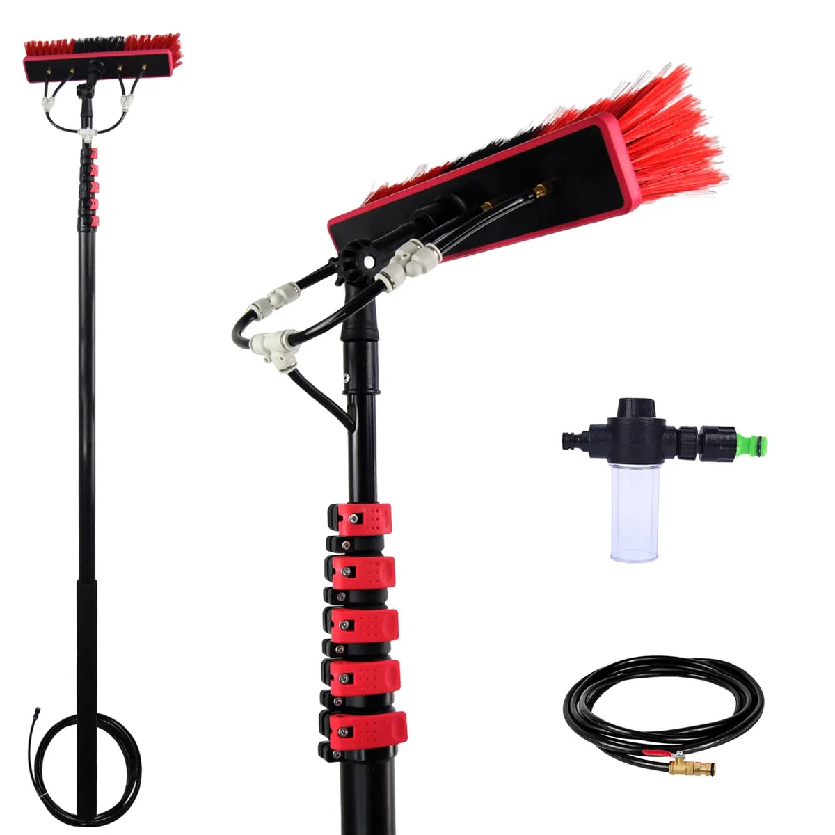Genérico Cepillo para Ventanas con Suministro de Agua y dispensador de jabón, Mango telescópico de 3,6 a 10,8 m, Limpiador de Paneles solares, Kit para invernaderos, techos, Camiones, autob