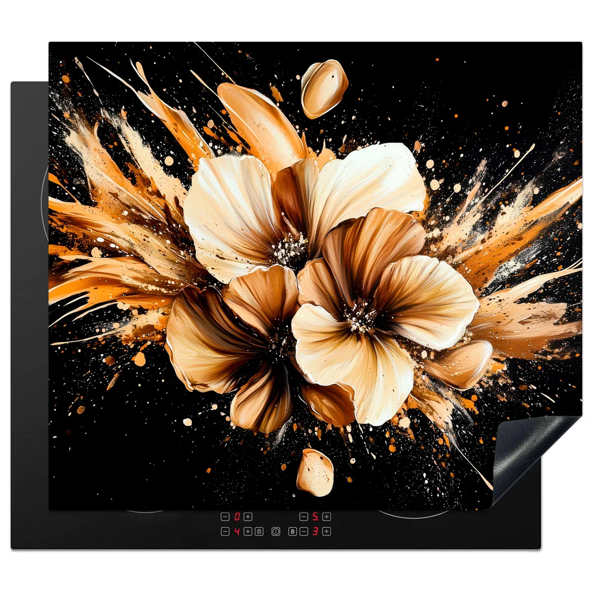 KitchenYeah© Protector Vitroceramica 60x52 cm Tapa para induccion Placa Encimera Cubre de Protectora Cocina Flores - Oro - Graffiti - Negro - Abstracto
