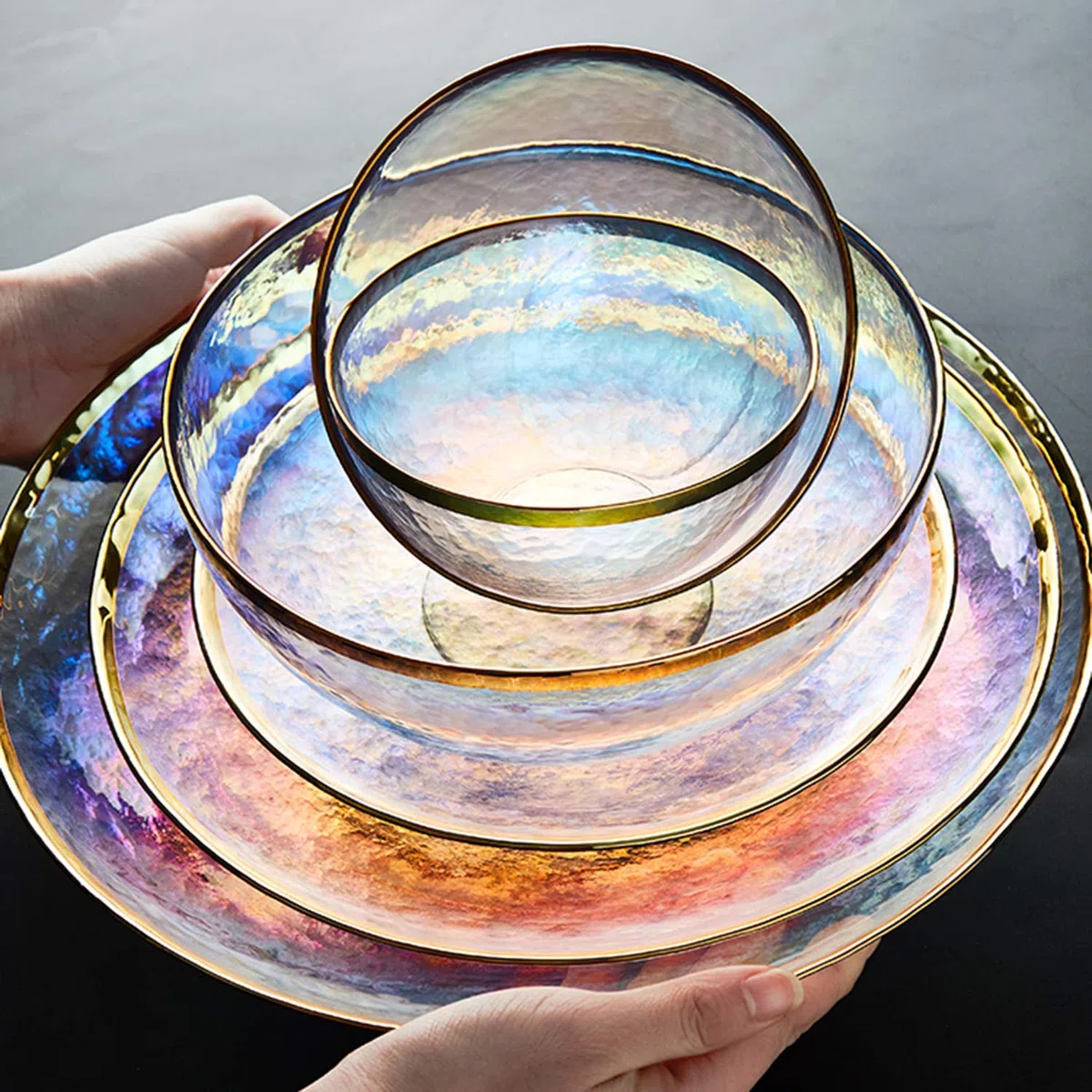 Juego de vajilla de cristal con cubiertos Phnom Penh, juego de vajilla de 7 piezas para comedor elegante