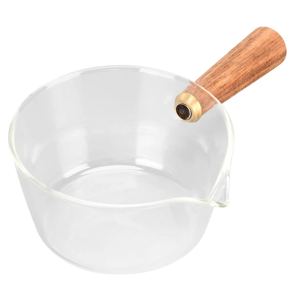 Ejoyous Cacerola para leche de cristal con mango de madera, cacerola, cacerola, cacerola para pasta con pico en V, cacerola para leche, sopa, pasta, huevos, arroz (400 ml)