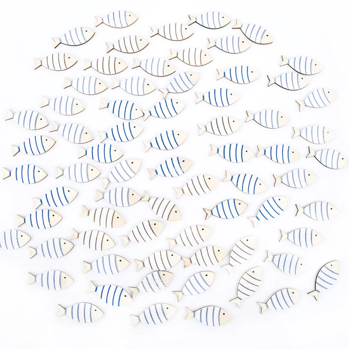 Logbuch-Verlag Set Peces Madera, 70 Unidades: Adornos Marineros Mesa, decoración náutica salón, baño, Playa y mar, Detalles comunión, Accesorios mediterráneos, hogar Fiesta Verano, 4 cm