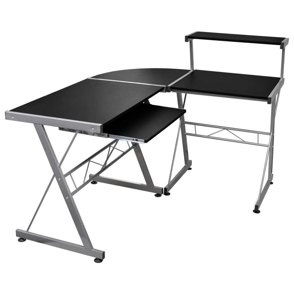 Mesa esquinera para ordenador de color negro, 132 x 112 x 99 cm, con bandeja para teclado extraíble, montaje flexible, gran superficie de trabajo, mesa de oficina para oficina en casa y
