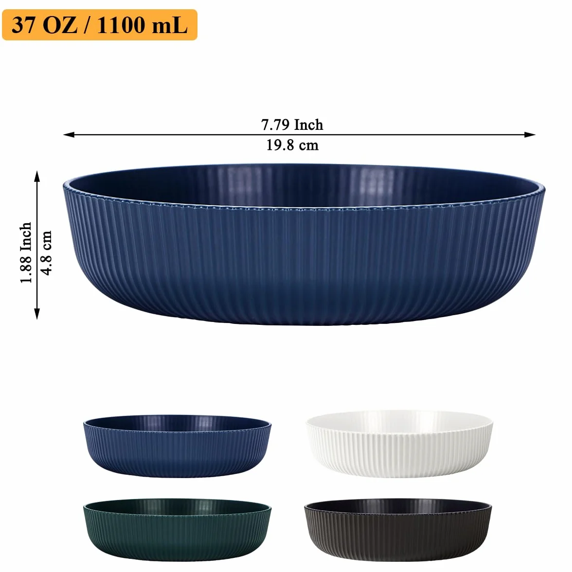 Berglander Set de 4 Cuencos para Pasta, Reutilizables 1100ml Plástico Inquebrantable para Sopa/Ensalada/Fruta, Ideal para Hogar, Restaurante, Exteriores, Picnics y Campamentos