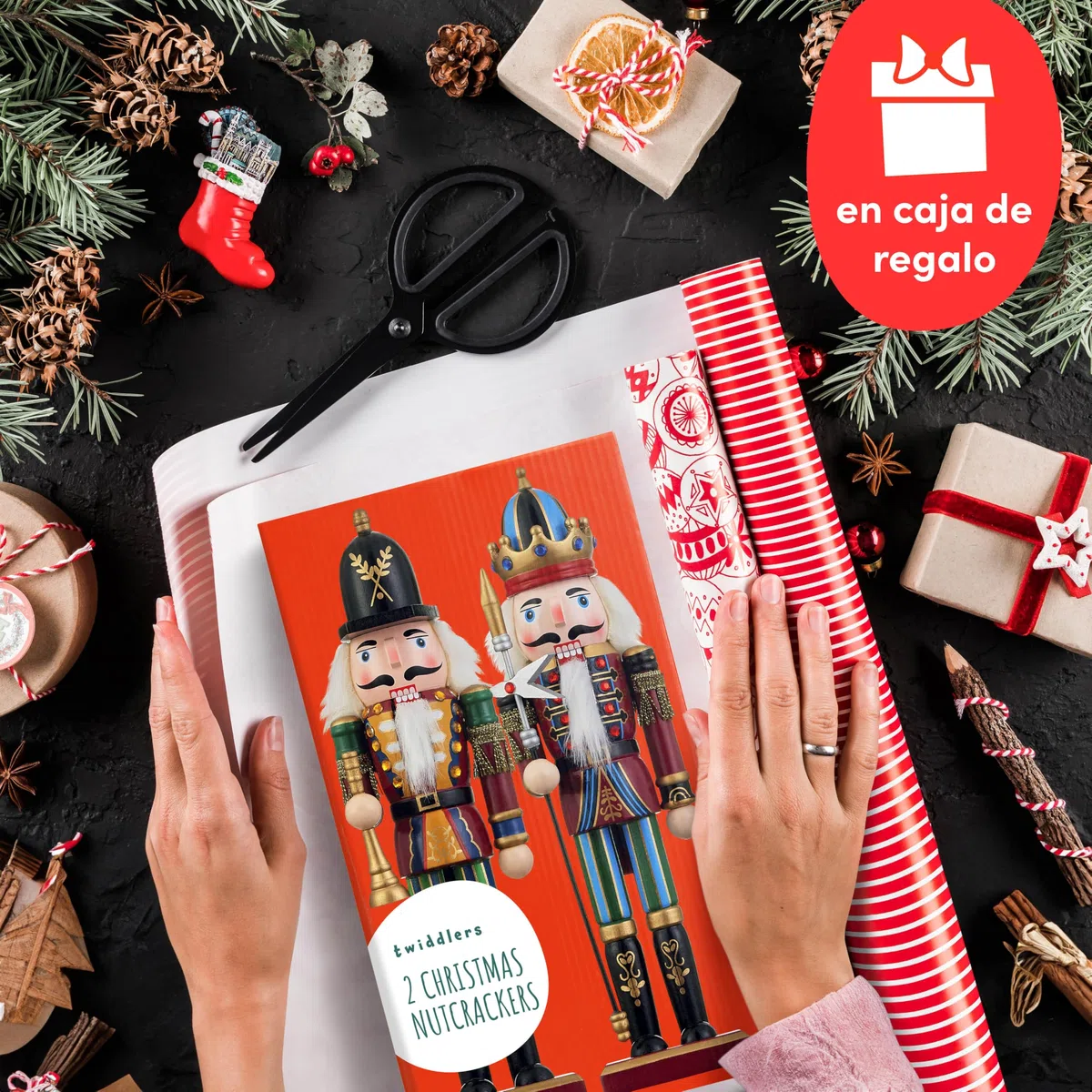The TWIDDLERS 2 Figuras Grandes de Madera de Cascanueces de Navidad, 30 cm, decoración clásica de Navidad