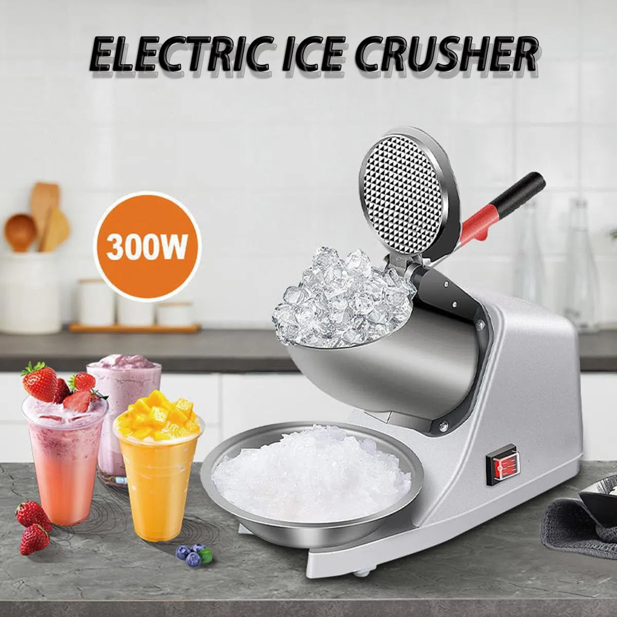 Máquina trituradora de Hielo, raspadora de Hielo de Grosor Ajustable con 3 Cuchillas para granizados, cócteles y Batidos.