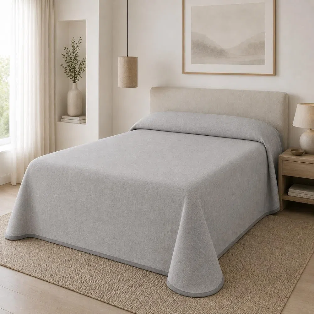 SABANALIA - Colcha Cama 200 | Estampada Stone | 50% Algodón - 50% Poliéster | Cubrecama Primavera y Verano | Disponible en Varios Tamaños y Colores | (300x280) | Gris