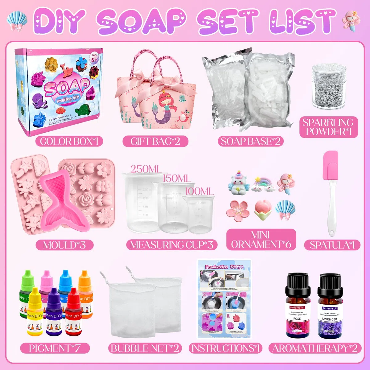 NlsqEU Kit para Hacer Jabones Artesanales,Kit para Hacer Jabones,Kit Jabones Artesanales Jabón de 500 g,Juego de Manualidades Niños Creativos de Cumpleaños