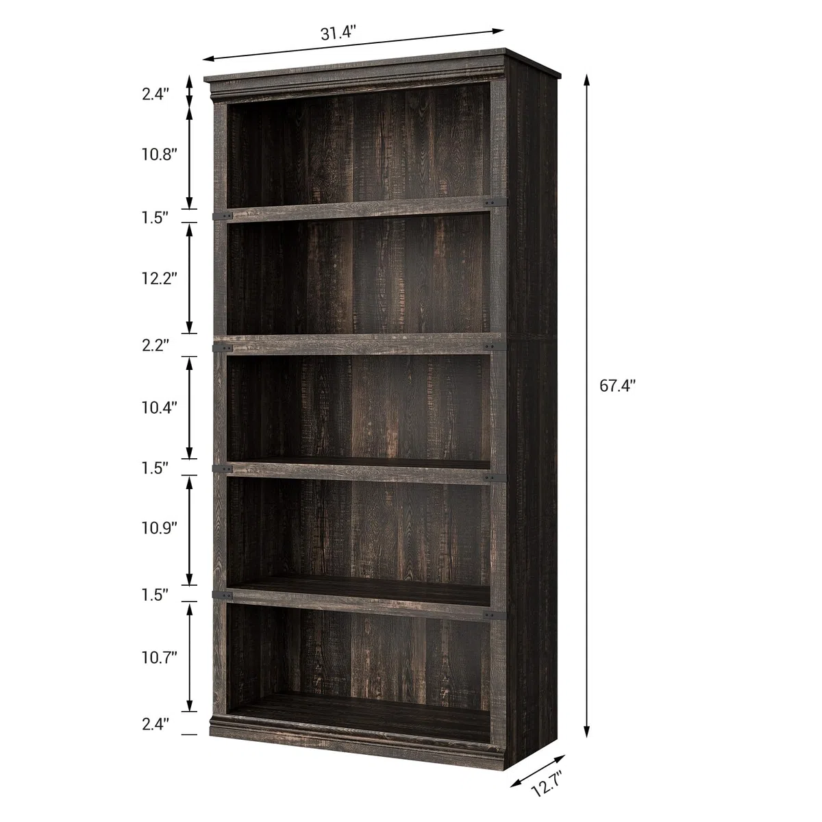 Zstar Librería de 5 Niveles Estanterías de Madera,Granja Moderno con Almacenamiento para Despacho, salón Dormitorio,80x32x171 cm Roble Oscuro