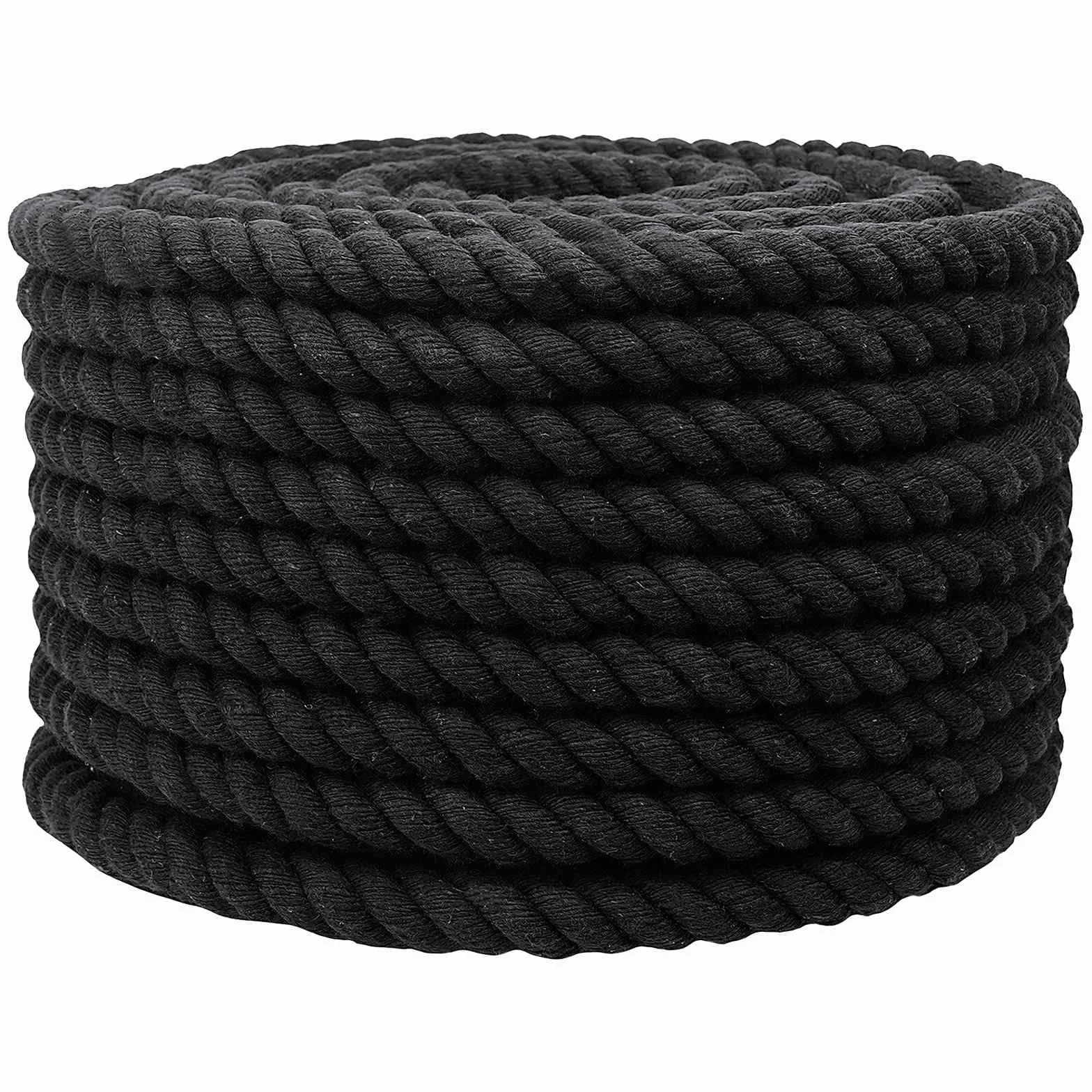 Cuerda de algodón negra 2 x 2 x 2500 cm de 3 capas, 1 pieza de cuerda de cuerda para macramé, manualidades y jardín DIY, flexible para fijación y hilo