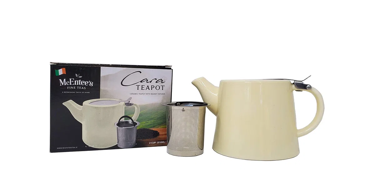 McEntee's Cara - Tetera de cerámica para té crema, 510 ml (1-2 tazas) con infusor extraíble de acero inoxidable