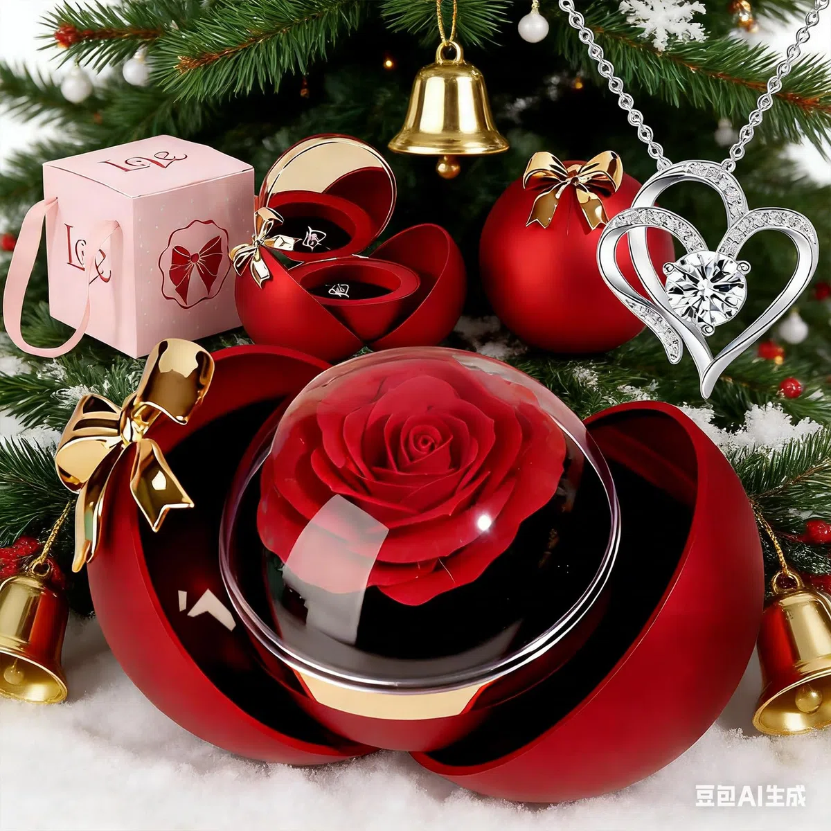 Rosa Eterna Natural Preservada,Caja Rosa Preservada con Collar Regalo，Regalo de Rosas Romántico con Mujer día Madre San Valentín Navidad Compromiso Matrimonio Aniversario Cumpleaños