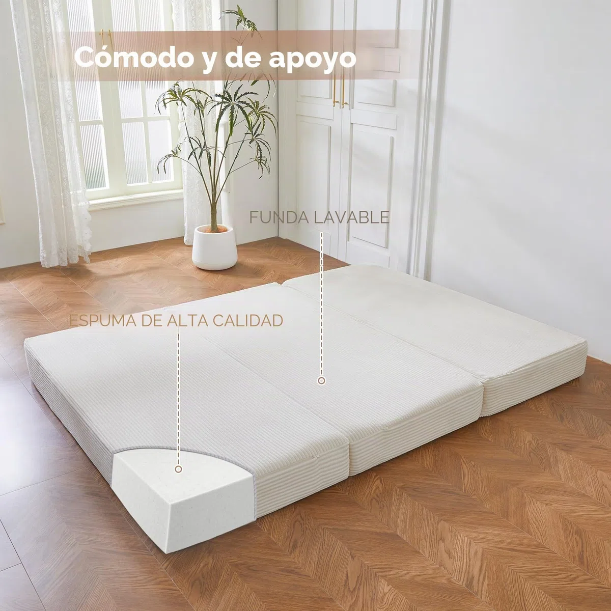 MAXYOYO Colchón Plegable De Cordón De Tres Partes, Colchón Plegable De 15 Cm De Grosor Con Funda Extraíble Y Lavable, Ahorra Espacio Para Dormitorios De Invitados Y Viajes
