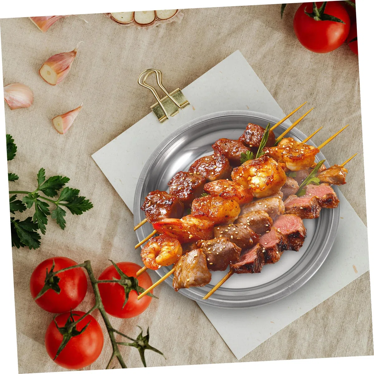 6 Platos Redondos De Acero Inoxidable Para Barbacoa Bandejas Para Servir Comida Camping Postres Y Frutas 6.7 Pulgadas De DiáMetro