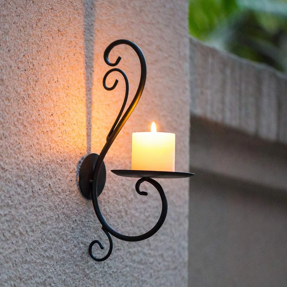 Sziqiqi Candelabro De Pared del Estilo Retro, Candelabro Creativo De La Vela del Hierro, Decoración De La Pared del Jardín Casero, Candelero, Negro