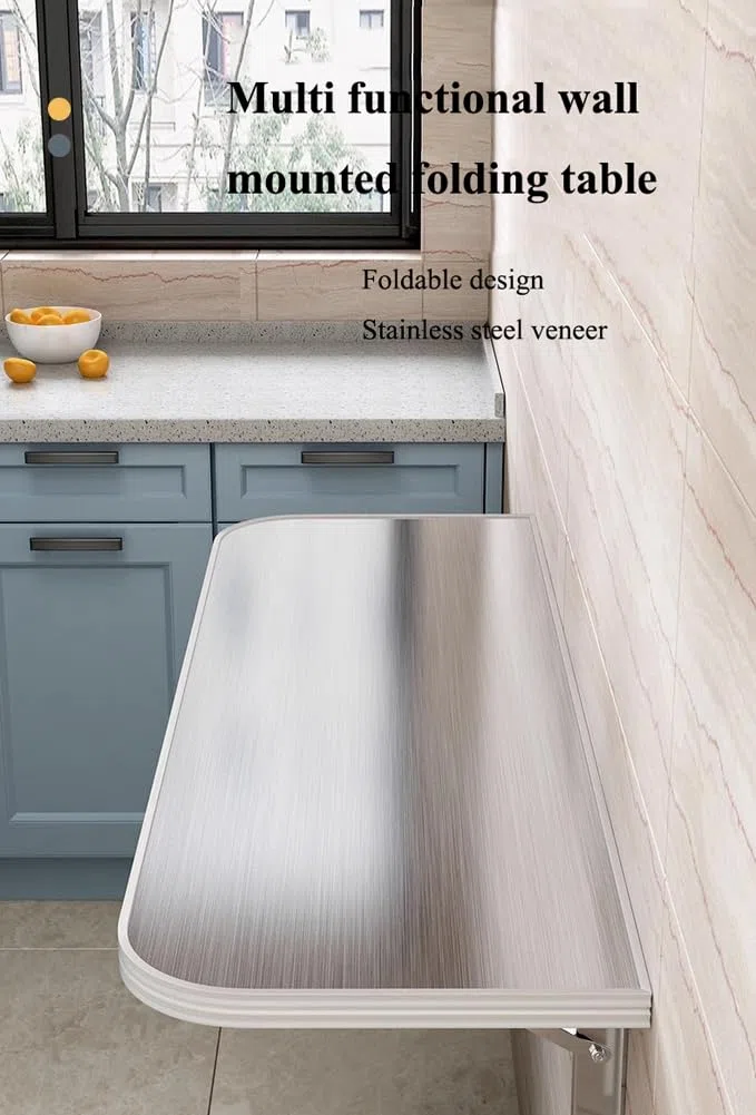 Mesa Plegable de Acero Inoxidable para Montaje en Pared, Ahorra Espacio, Ideal para lavandería y Cocina. Mesa portátil de 60x40 cm para Food Trucks, Bares y Espacios pequeños.