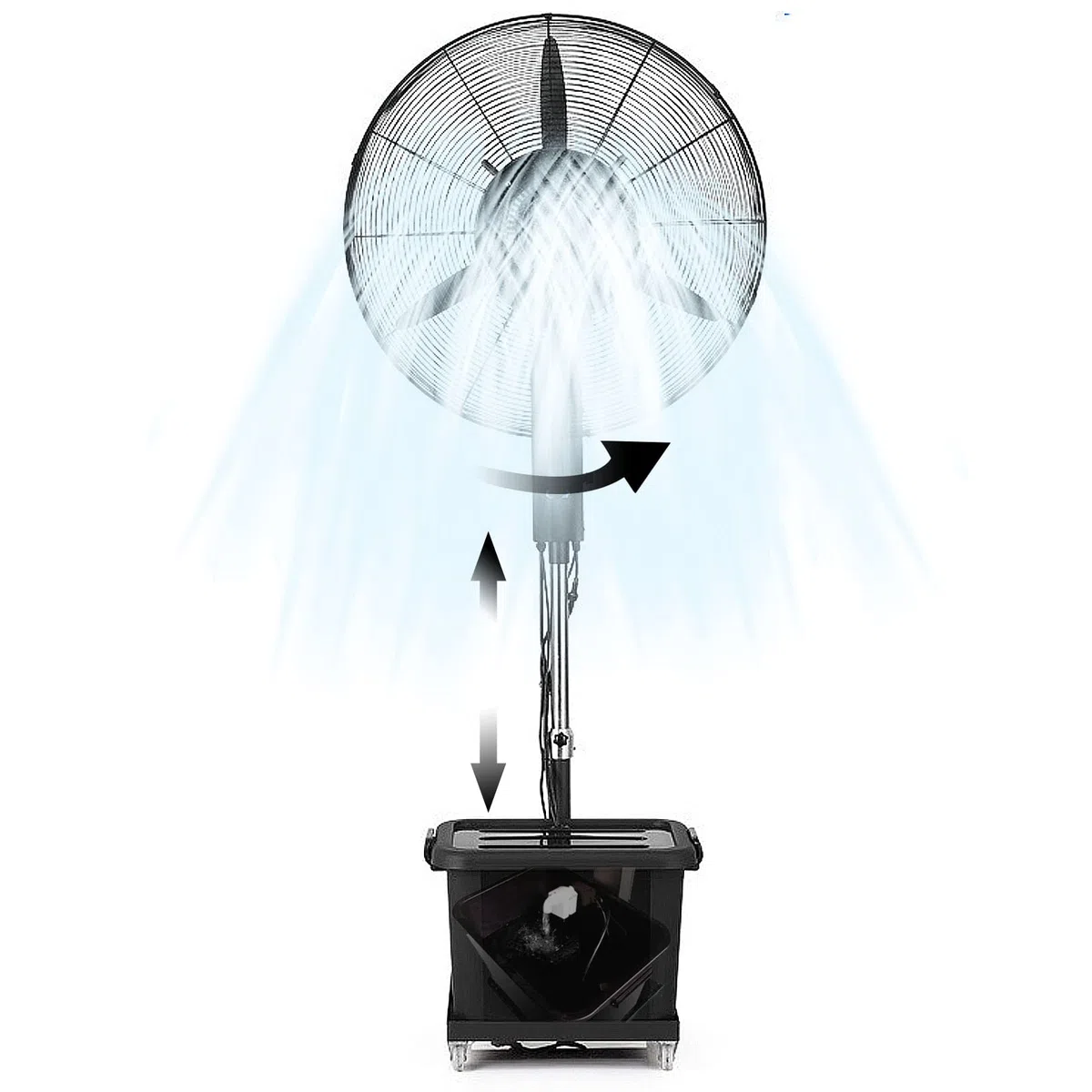 Kit de ventilador de nebulización para exteriores con tanque de 11 galones, ventilador de pedestal oscilante ajustable para garaje y tienda