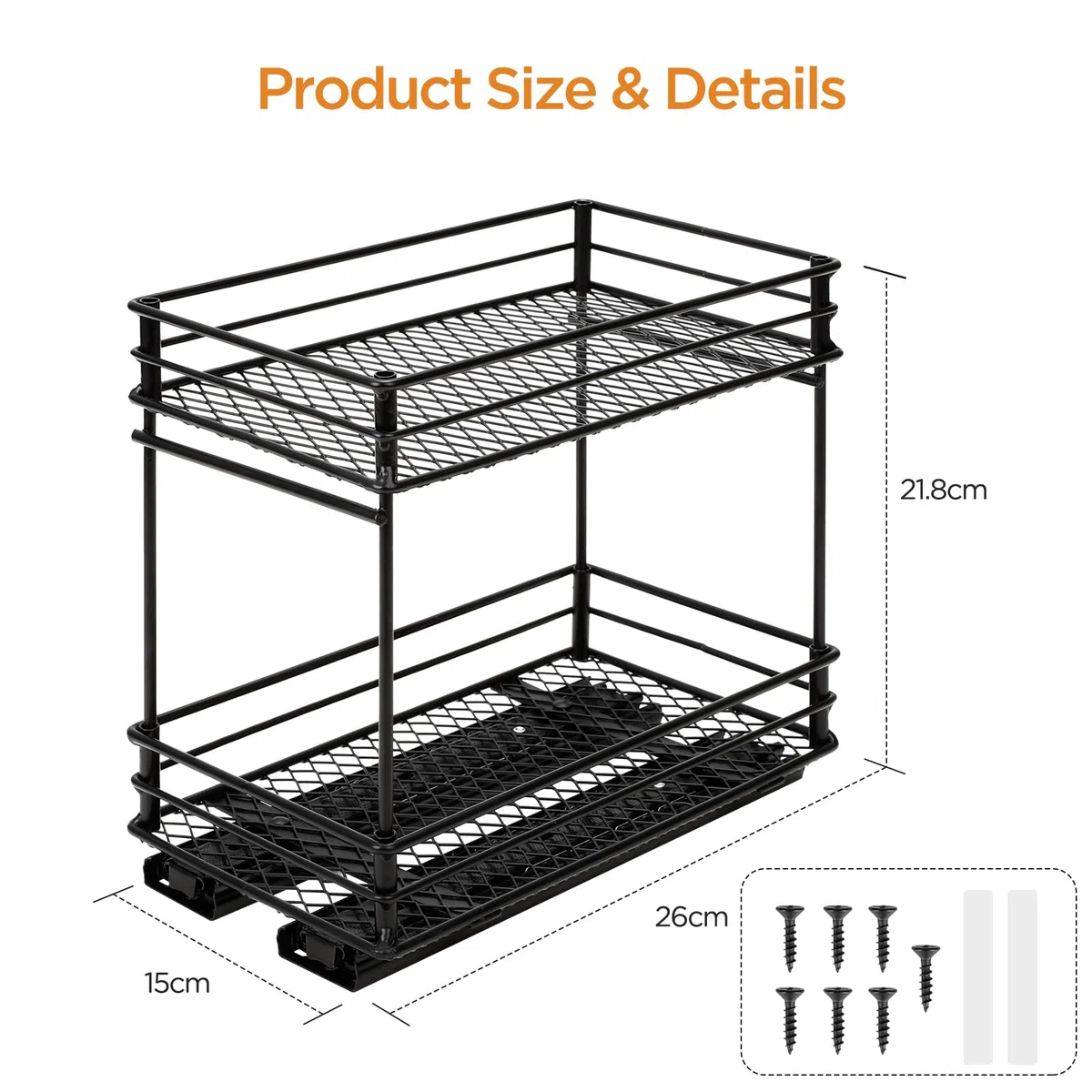 Cozary Organizador De Especieros Para Cocina Con 2 Niveles Extensible - Especiero Cajón Con Sistema De Rodamientos, Fácil Instalación, Material Duradero Para Almacenamiento En Gabinetes (26*15*21.8cm)