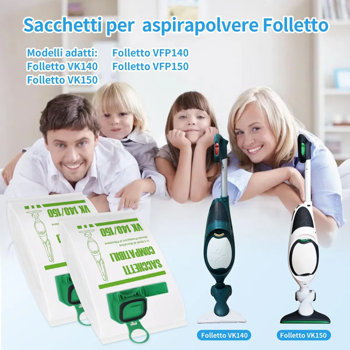 12 Bolsa para AspiradoraVorwerk Kobold VK140 VK150 con 2 Filtros