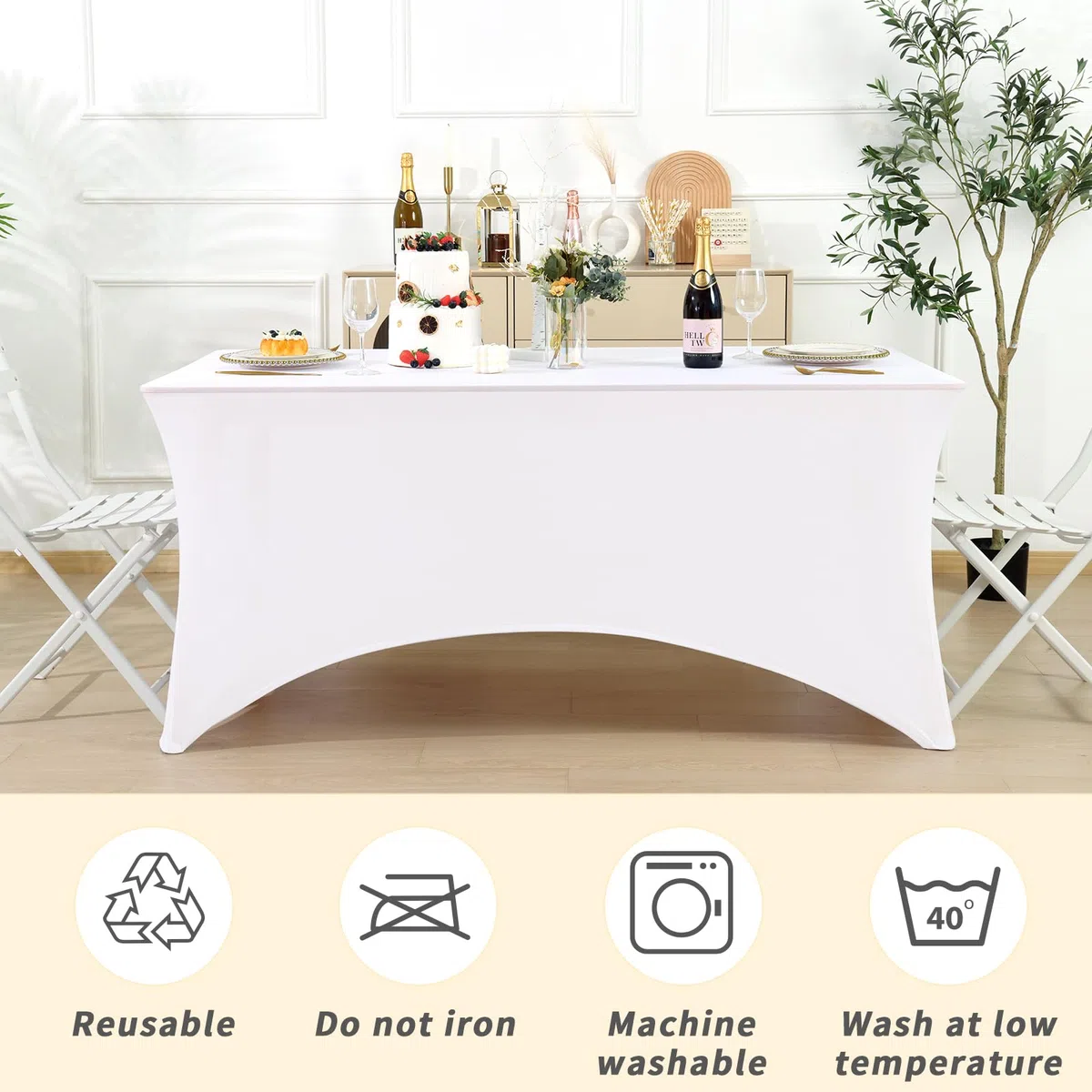 Fixwal Paquete de 10 manteles rectangulares de elastano elástico de 8 pies para mesa de patio, eventos, bodas, banquetes, fiestas (blanco, 96 pulgadas de largo x 30 pulgadas de ancho x 30 pulgadas de