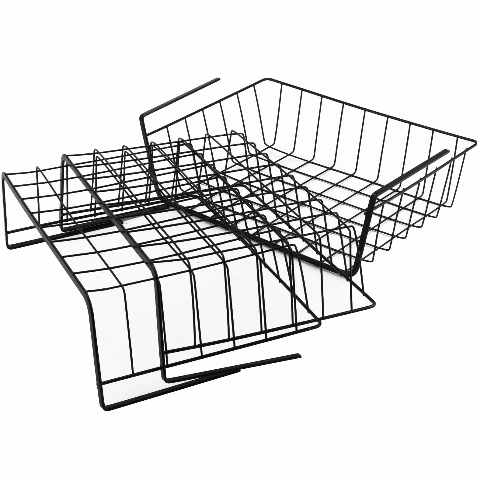 4 unidades de cestas de almacenamiento para debajo de la estantería, cesta colgante de metal, cesta colgante de metal, color negro, para cocina, oficina, despensa, baño, armario