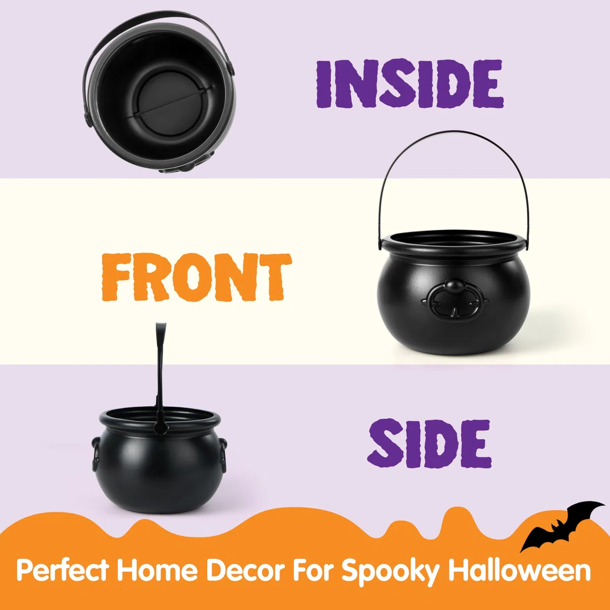 JOYIN Caldero Negro Grande de Halloween, 7.5 Pulgadas, Plástico, Gótico, Bowl de Halloween, Caldero, Decoración de Fiesta de San