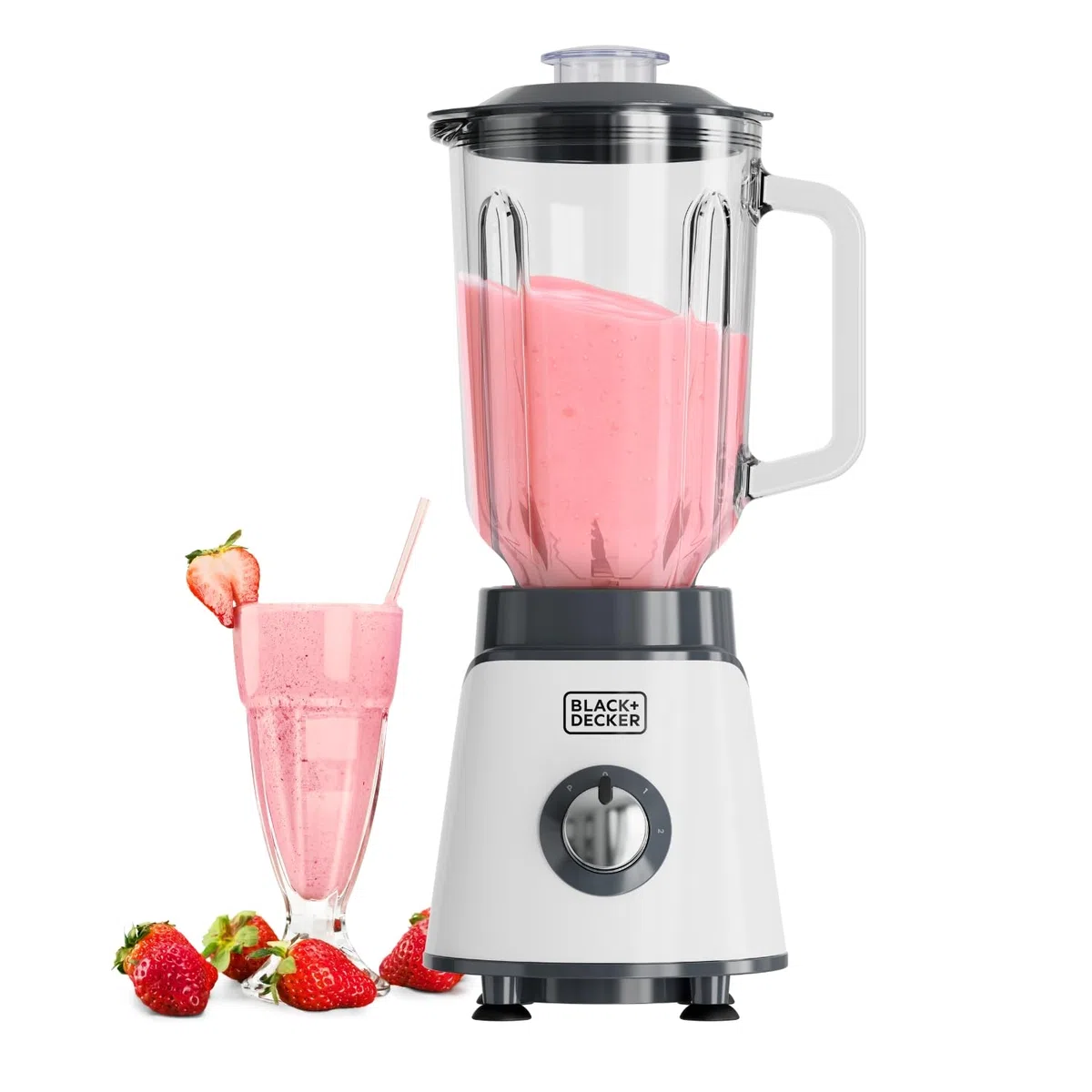 BLACK+DECKER - Batidora de Vaso BXJB1002E 1000W | Jarra Cristal 1,5L | Cuchillas Desmontables Acero Inox 4 Filos | Pica Hielo | 2 Velocidades + Pulse | Lavavajillas | Sistema Seguridad