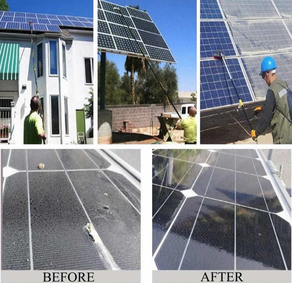 Barra de limpieza de ventanas de 3 a 12 m con cepillo, sistema de alimentación para paneles solares, kit de limpieza fotovoltaica, varilla ajustable y cabezal de cepillo de 50 cm para una limpieza