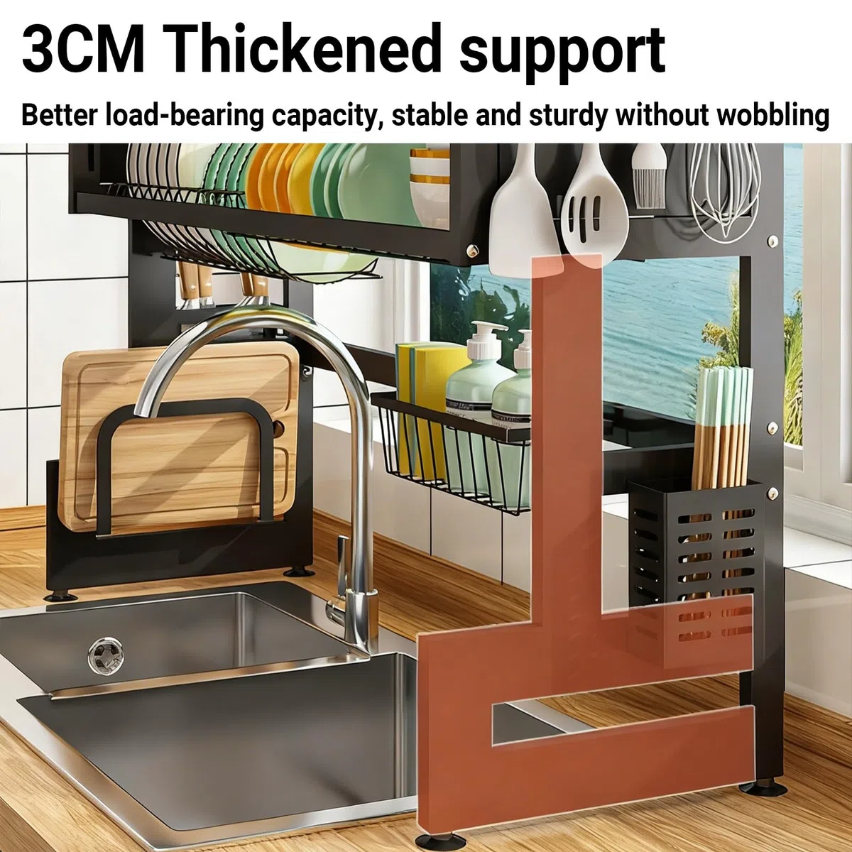 Escurridor de platos sobre el fregadero, organizador grande de encimera de cocina con cubierta y soportes para utensilios, para platos, vasos, cuencos, cubiertos