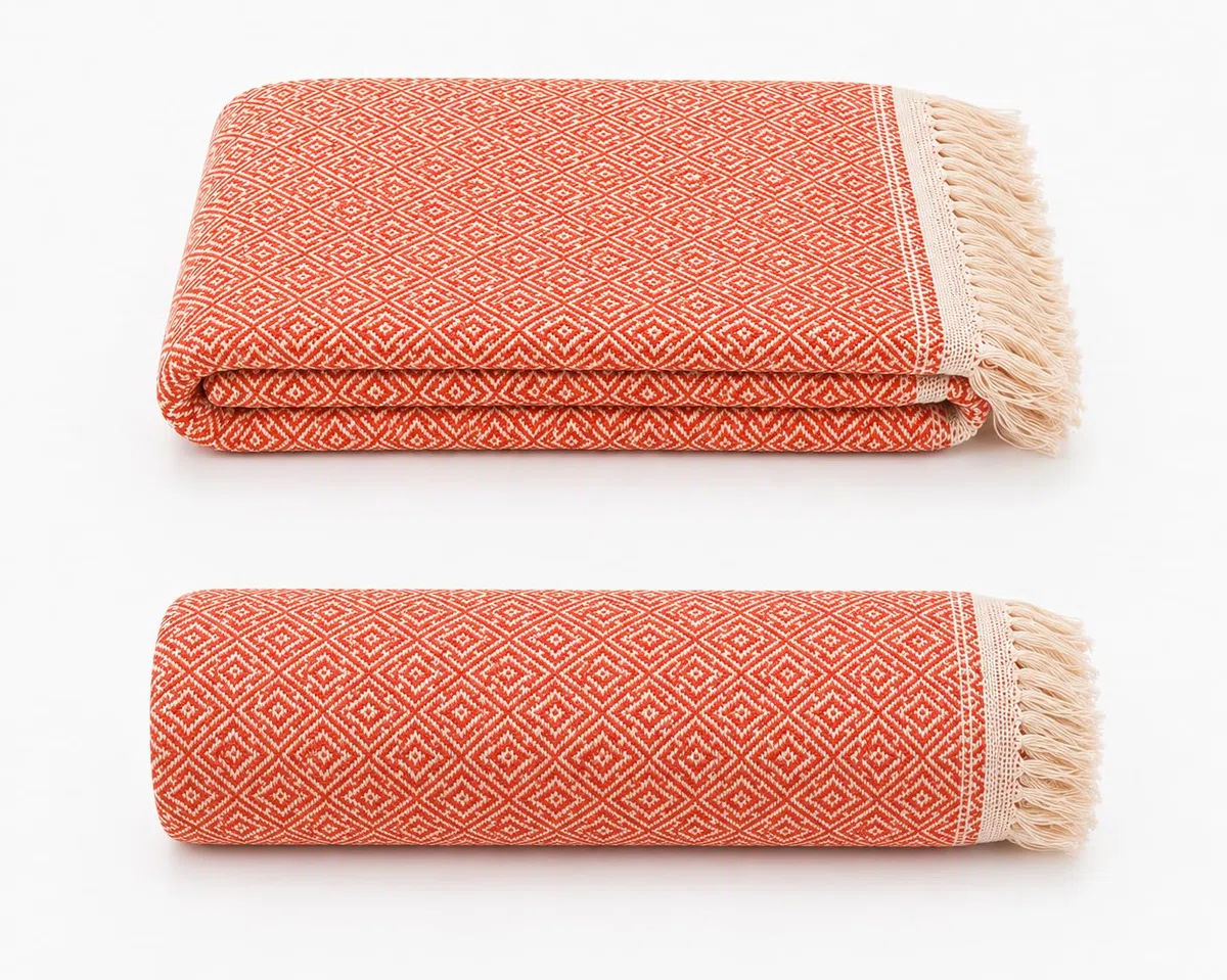 Estoralis NAPOLES | Colcha Multiusos de Diseño Moderno | Plaid para Cama y Sofá | Naranja | Colcha/Cubresofa (230 x 260 cm. AnchoxAlto) | con Fleco