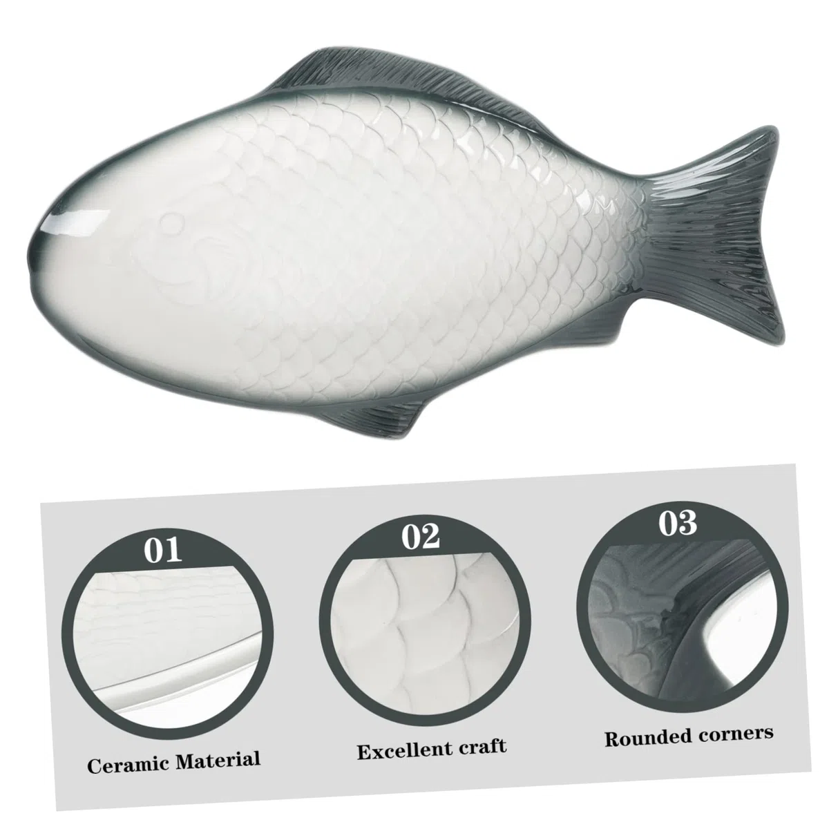 IMIKEYA Bandeja para Pescado de Cerámica Forma de Pez, Plato al Vapor Delicado y Elegante para Servir Mariscos en Cenas y Reuniones
