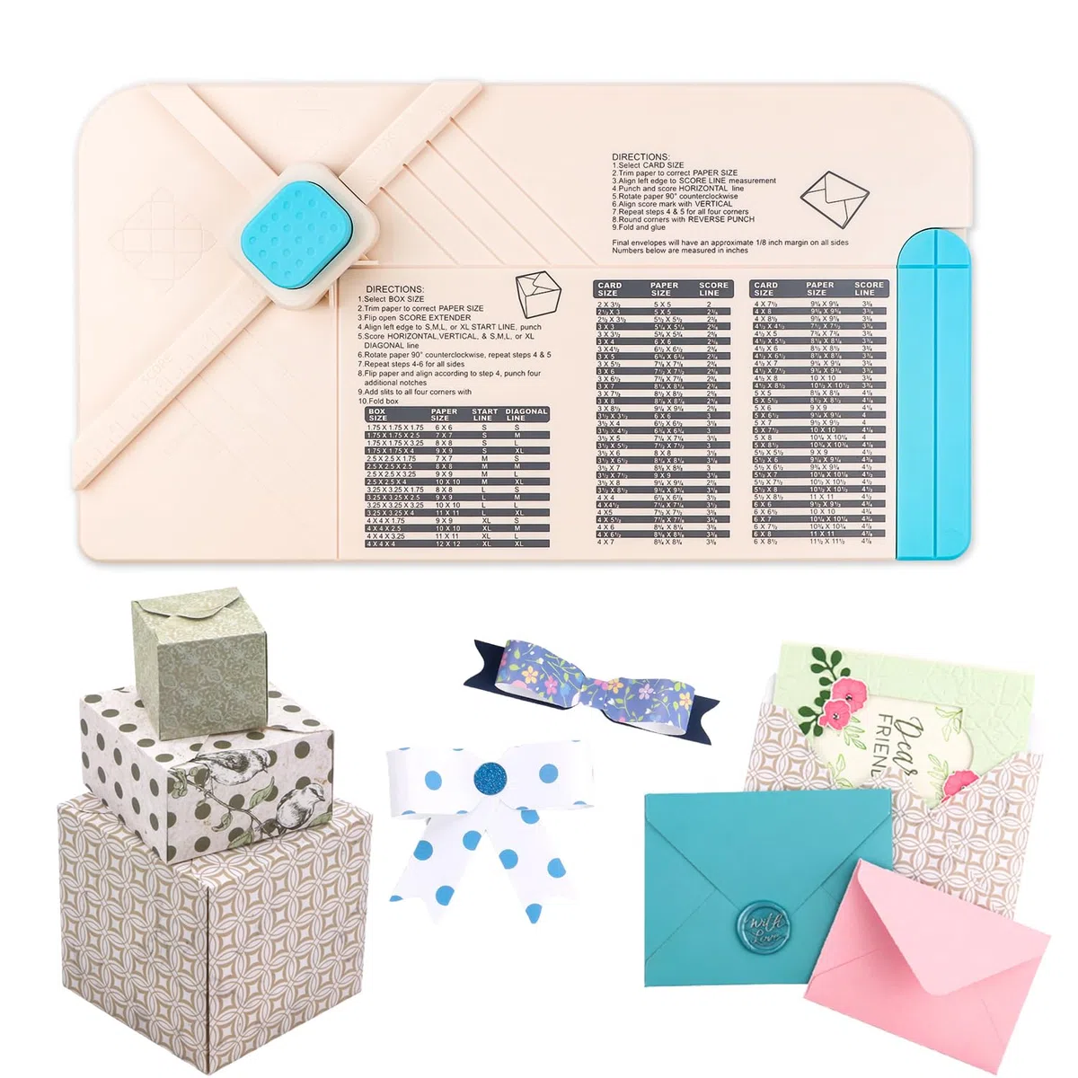 OTCRAFT Tabla perforadora 3 en 1 para sobres, cajas de regalo, lazos con bolígrafo de hendidura para crear sobres personalizados, lazos y cajas de regalo, fiesta de cumpleaños de diferentes tamaños