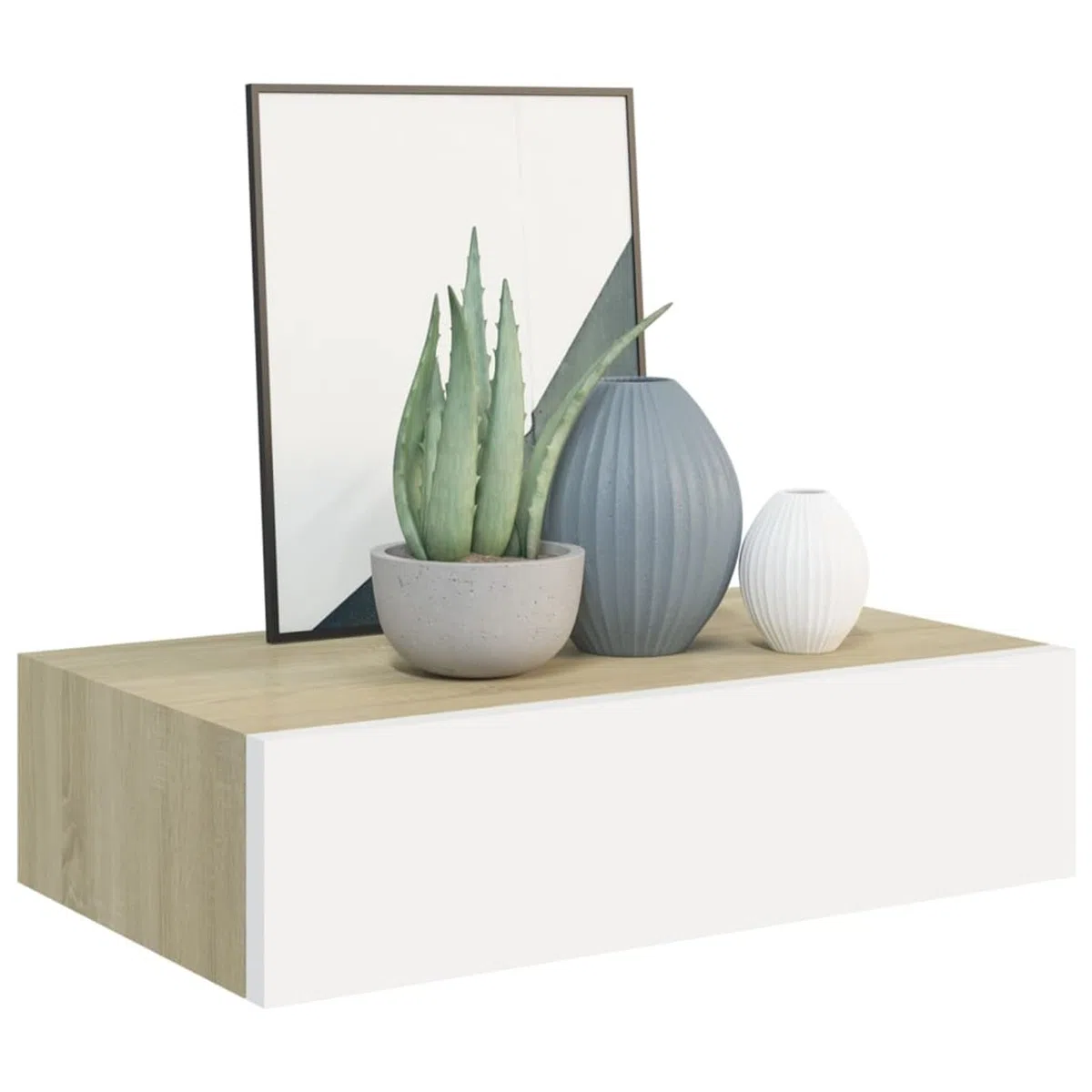 Gecheer 2 uds Estantes de Pared con cajón,Estanteria Pared,Baldas flotantes,Mesilla de Noche,Estantes de Pared, Armario Suspendido,Estanteria para Trasteros, MDF Roble y Blanco 40x23,5x10cm