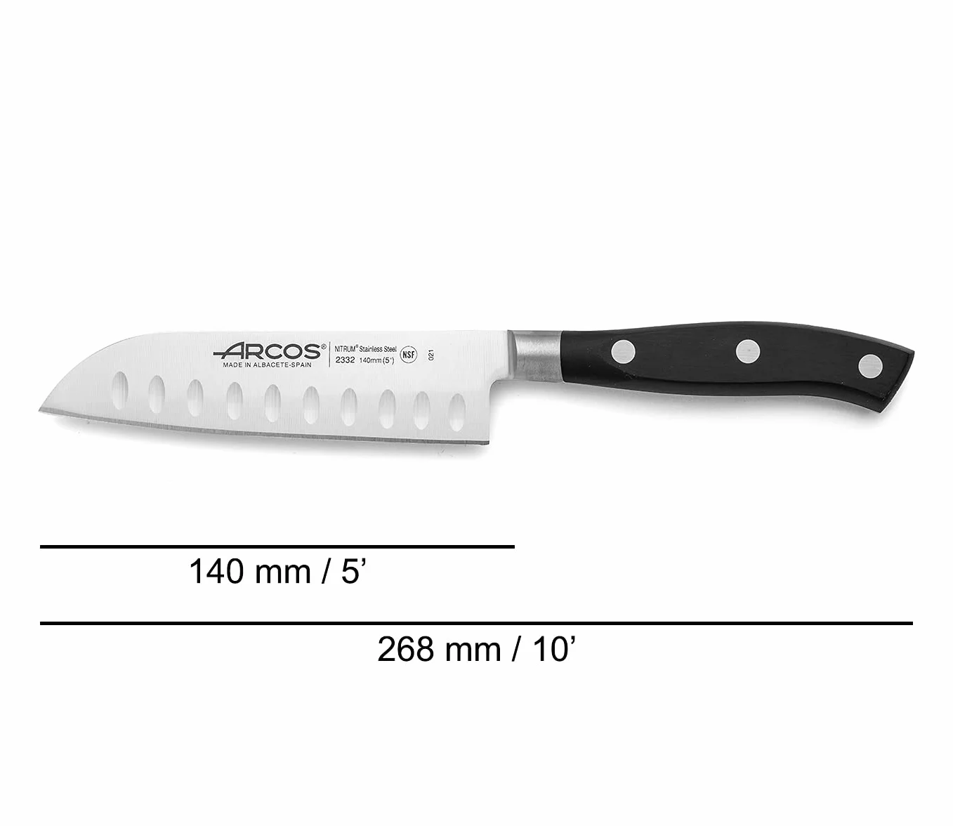 Arcos Serie Riviera - Cuchillo Santoku Cuchillo Asiático - Hoja de Acero Inoxidable Forjado NITRUM 140 mm - Mango de Polyoxymethylene (POM) Color Negro