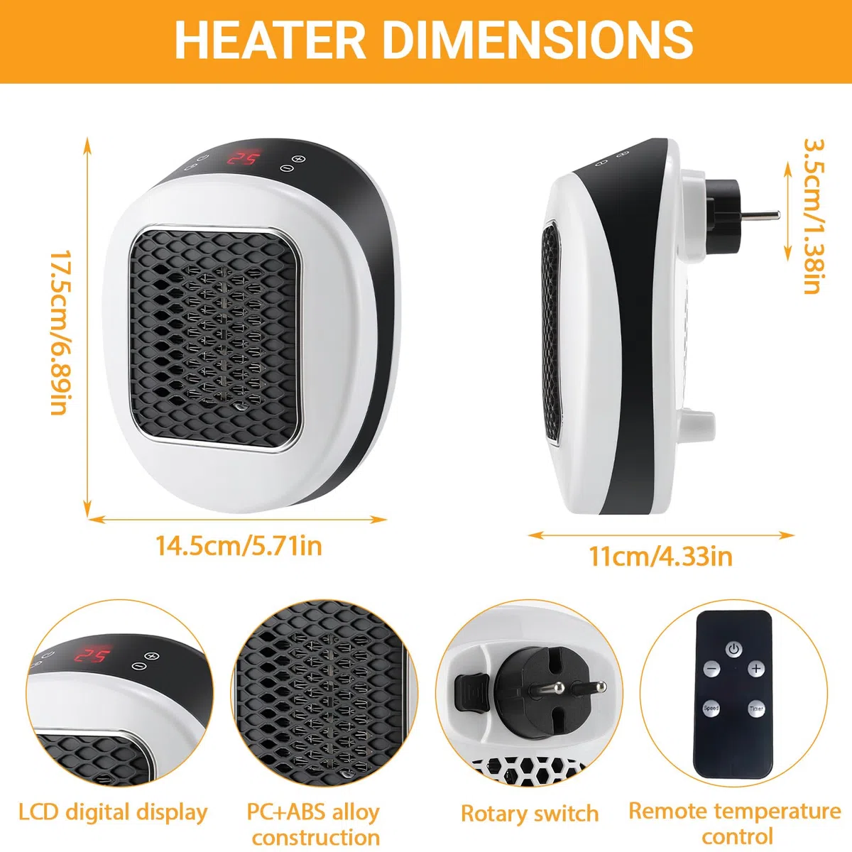 Mini Calentador de Enchufe, Fancysky 600W Calentador de Enchufe, Electrico, Cerámica, Ahorro Energía, Calentamiento Rápida, Baño, Habitaciones