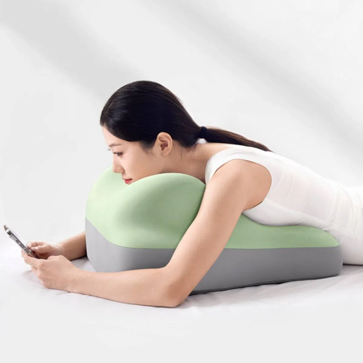 Almohada de Pareja Cojín para Espalda Ergonómica Espuma Funda Extraíble Disminuye Molestias Lumbares Adecuada para Lectura en Cama Relajación en Sofá Íntimas Trabajo Sedente, Beige+Gris