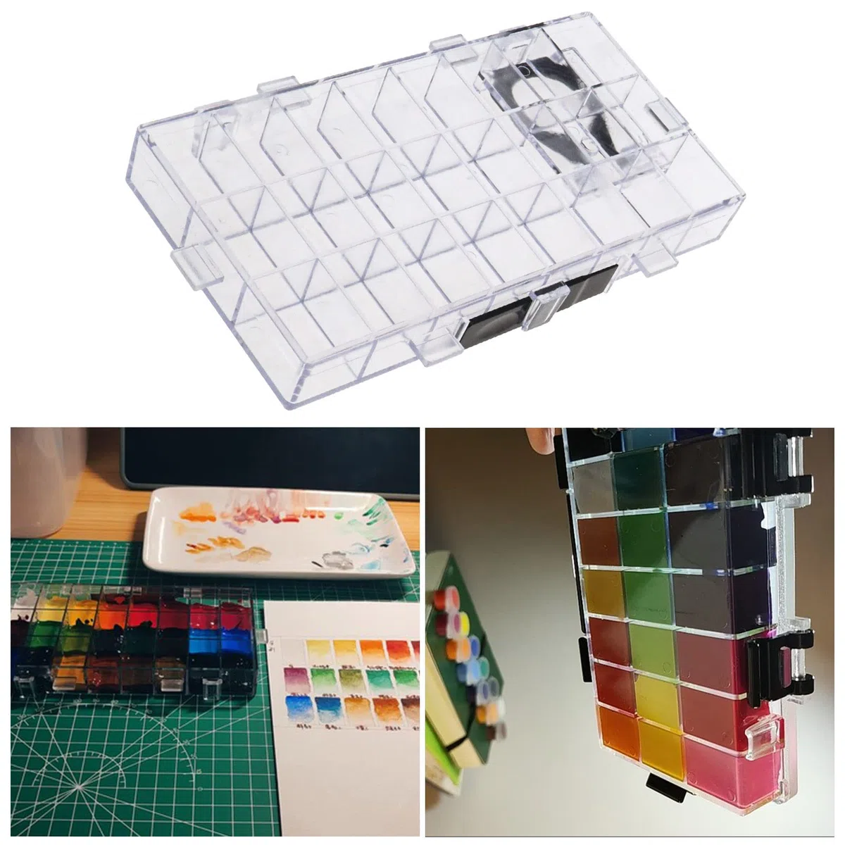 Create idea Create idea Caja de Paleta de Pintura de 24 pozos, contenedor de Pintura hermético vacío para Acuarela, Medio Recipiente, Gouache, Pintura al óleo acrílica, Estuche de Paleta de Viaje
