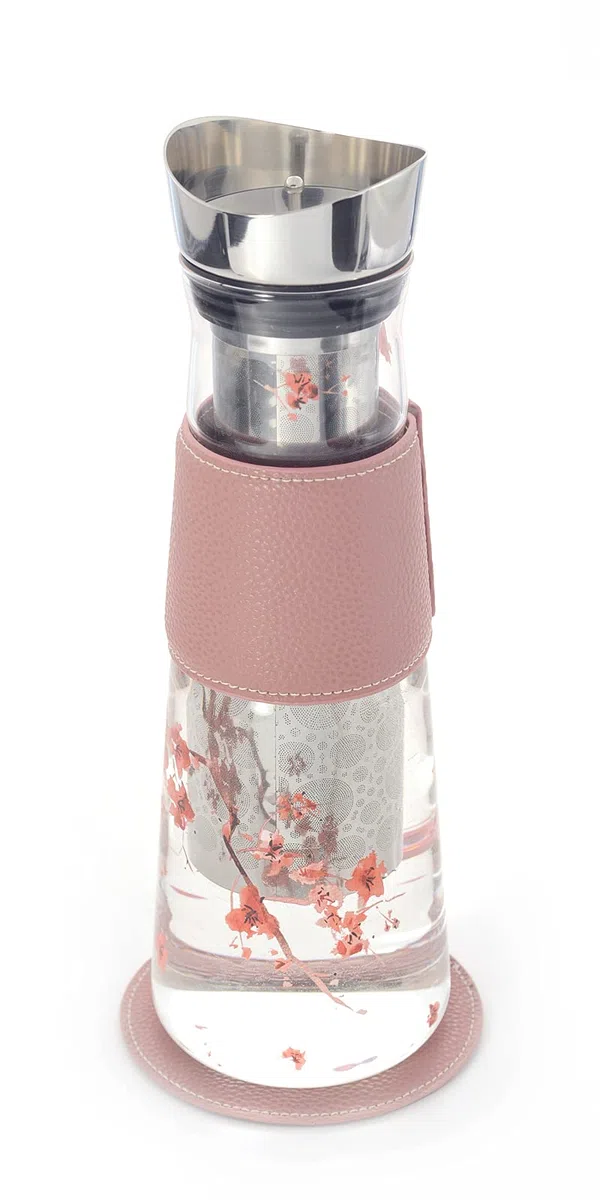 Eve Cherry Blossom - Jarra de cristal con filtro y tapa de acero inoxidable (1,25 L, 30 x 10 cm)