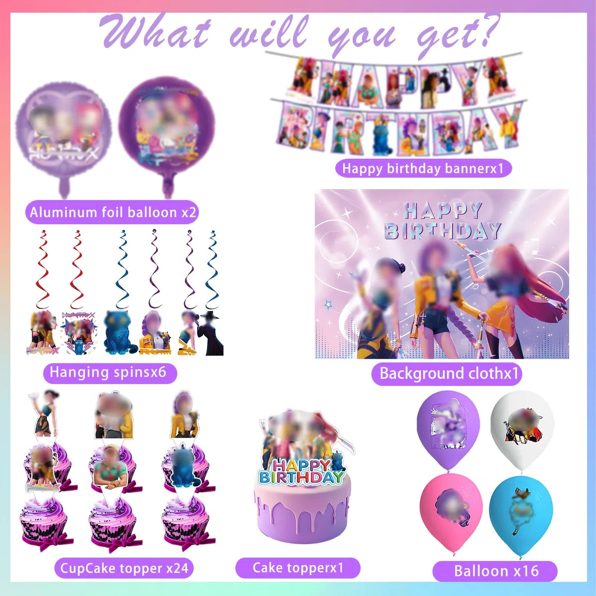 Kit de decoración de cumpleaños estilo anime de 51 piezas:Pancarta,Fondo,Globos de cumpleaños infantiles y adorno para pastel.Ideal para fiestas infantiles