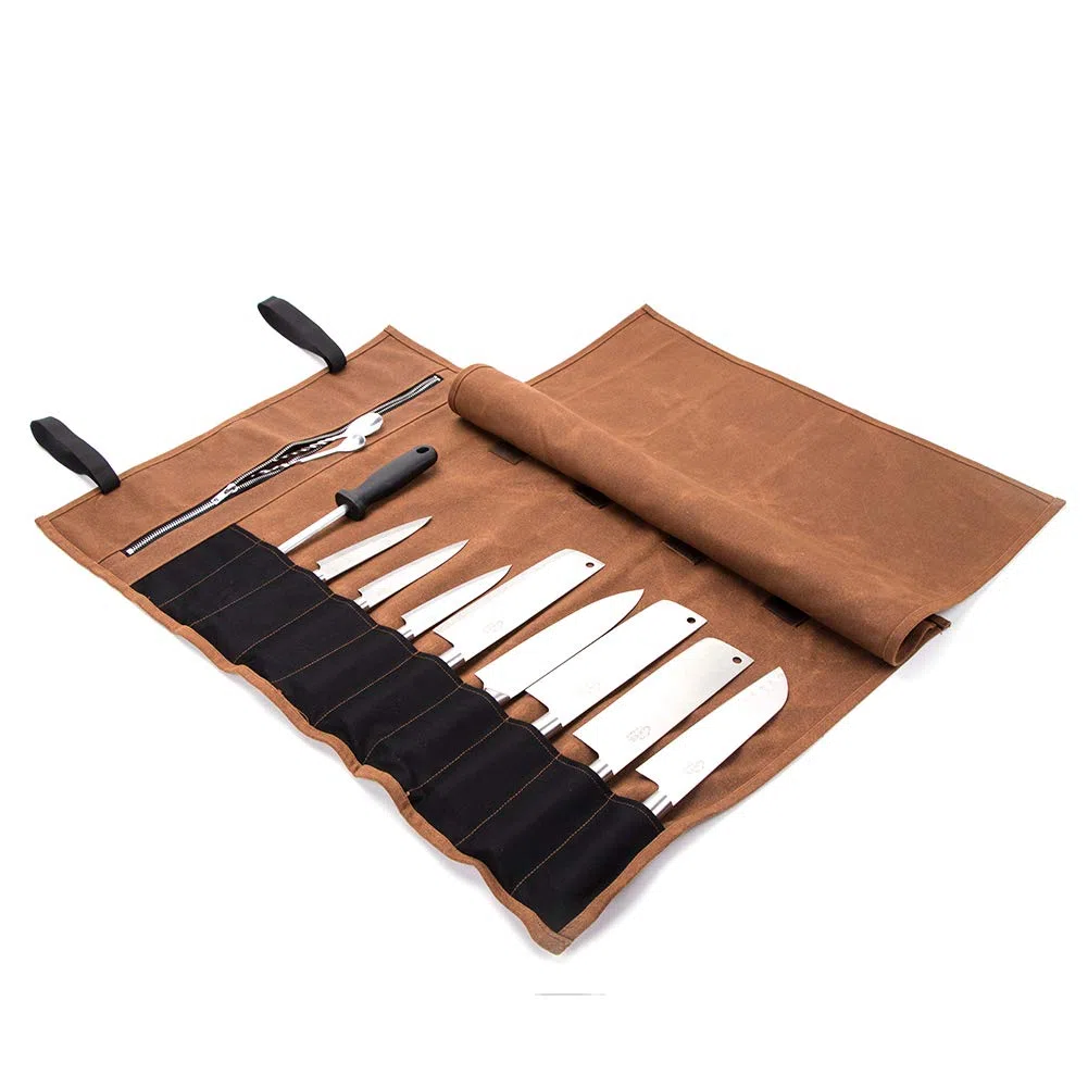 Bolsa para cuchillos de chef, lona encerada de 16 onzas, bolsa impermeable con cierre, 15 ranuras para utensilios de cocina, bolsa de almacenamiento, regalo para papá y marido, caqui, 74*47cm