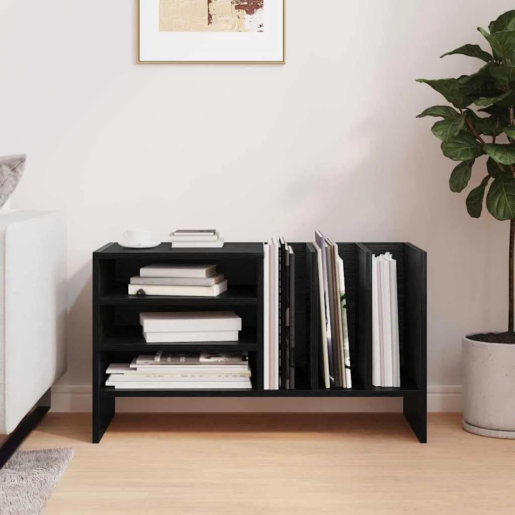 Armario para discos de vinilo, aspecto de roble negro, 78,5 x 35 x 45 cm, con 6 estantes, mueble multimedia versátil para vinilo, CD, DVD, sala de estar y cine en casa