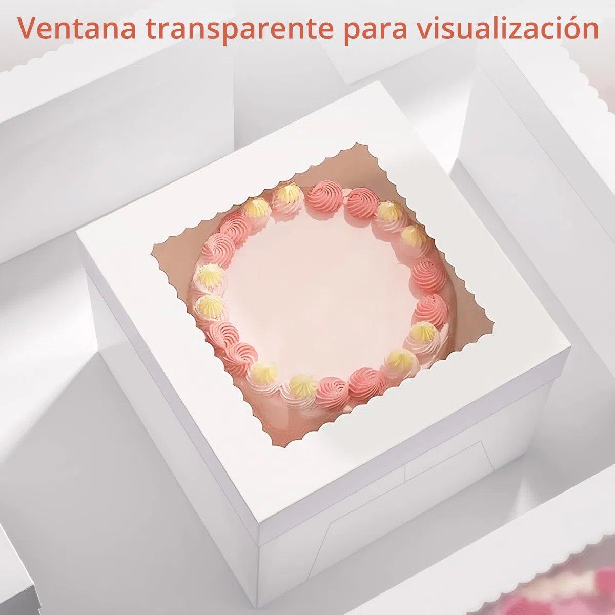 Winter Shore Cajas para Tartas con Bandeja (Pack de 10) - Caja Cartón Desechable Blanca con Ventana para Repostería - Cartón de 350 G/M² - Bandeja de 25,3 cm, Caja de 25,4 x 25,4 x 20,3 cm